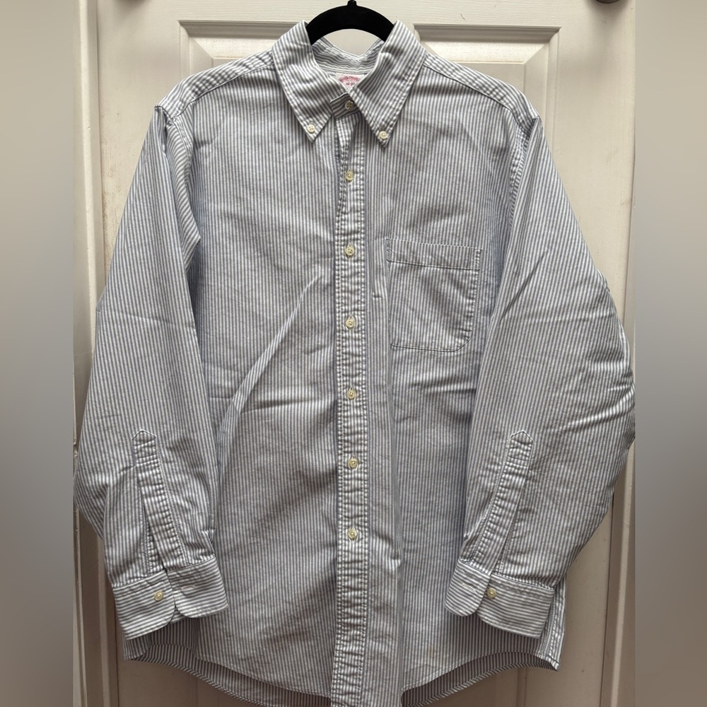 Brooks Brothers Blue & White Striped Oxford Shirt | Classic Fit size large